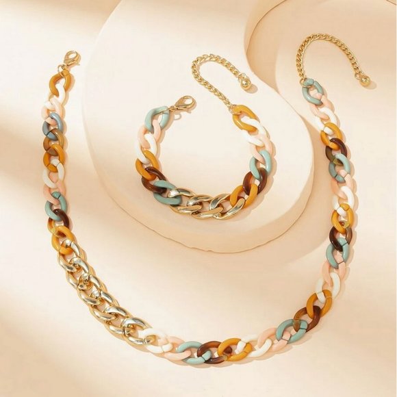 Jewelry Plastic Chain Link Necklace Bracelet Set Neutral Colors Poshmark